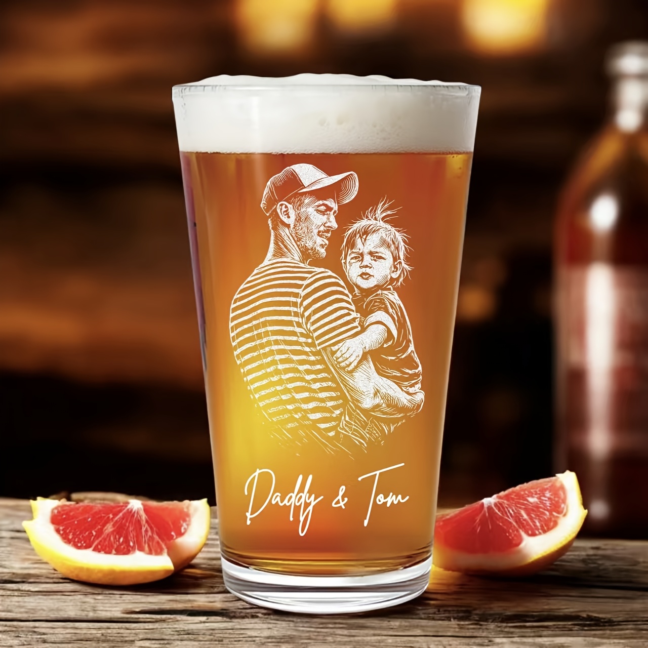 Engraved Glass Pint Glass with Photo and Text